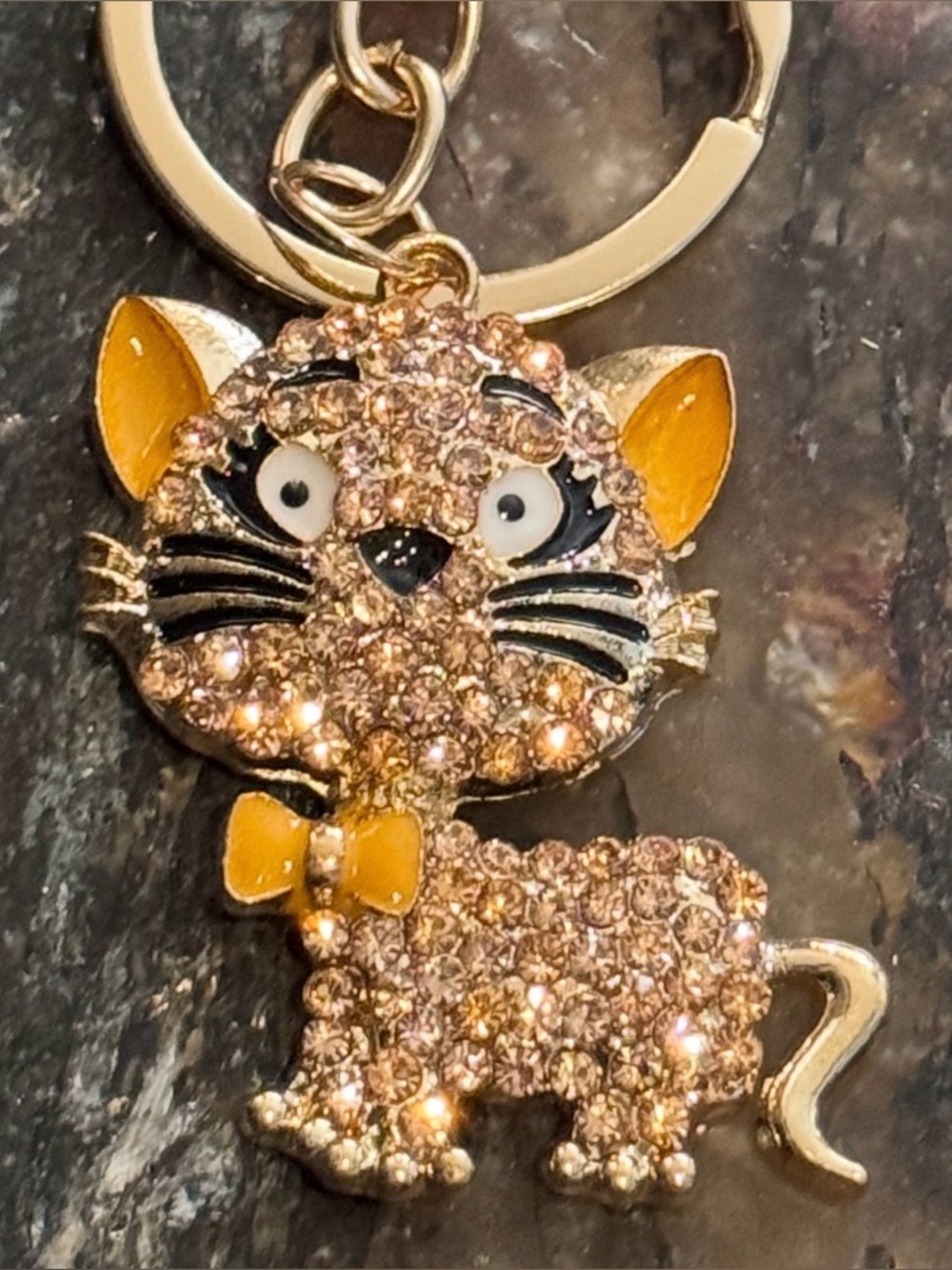 Kitty Cat Bag Charm NIP Keychain Enamel Rhinestones NEW Golden Yellow Gold